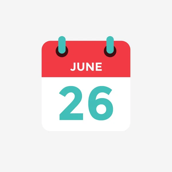 Calendrier icône plat 26 de juin. Date, jour et mois. Illustration vectorielle . — Image vectorielle