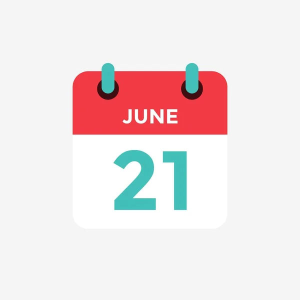 Calendrier icône plat 21 de juin. Date, jour et mois. Illustration vectorielle . — Image vectorielle