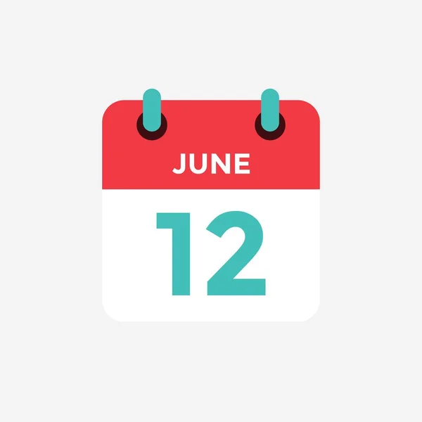 Calendrier icône plat 12 de juin. Date, jour et mois. Illustration vectorielle . — Image vectorielle