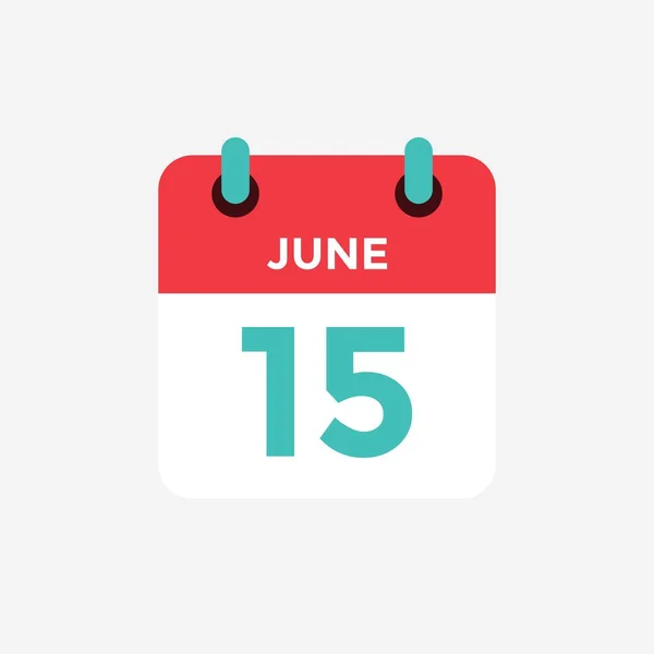 Platt ikon kalender 15 juni. Datum, dag och månad. Vektorillustration. Royaltyfria illustrationer