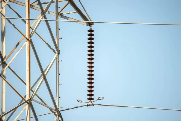 High Voltage Power Lines Blue Sky — Stock Photo, Image