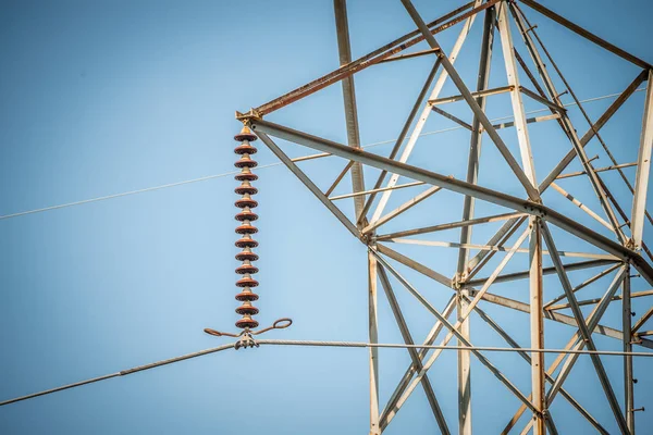 High Voltage Power Lines Blue Sky — Stock Photo, Image