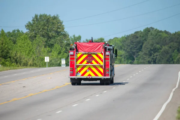 Back Rear End Fire Truck Road — Stock Photo, Image