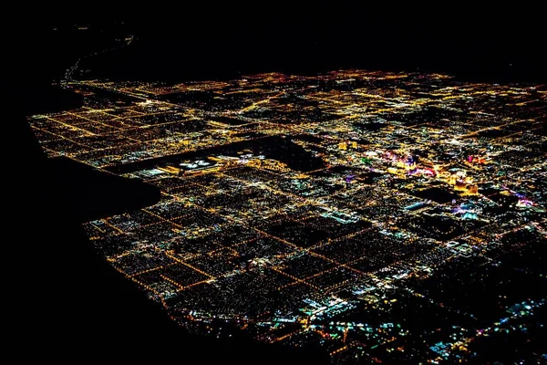 Las Vegas Stadslichten Vanuit Vliegtuig Bij Nacht — Stockfoto