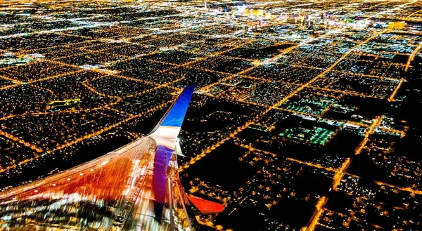 Światła Miasta Las Vegas Samolotu Nocy — Zdjęcie stockowe