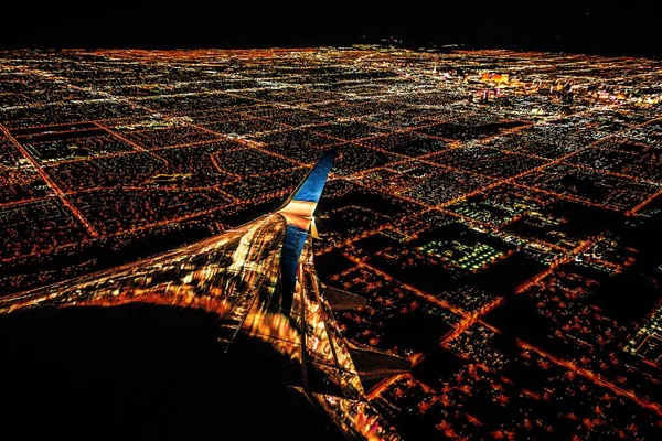 Las Vegas Stadslichten Vanuit Vliegtuig Bij Nacht — Stockfoto