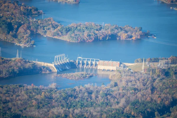 Luchtfoto Vanuit Een Vliegtuig Waterkracht Energie Plant Dam — Stockfoto