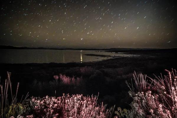 Star Trails Sobre Lago Mono Califórnia — Fotografia de Stock