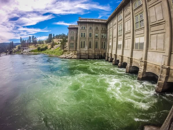 Hydrostation Εργοστάσιο Παραγωγής Ηλεκτρικού Ρεύματος Στο Spokane Ποταμό Στην Πολιτεία — Φωτογραφία Αρχείου