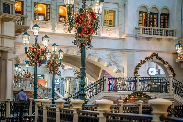 Mooie Indoor Kerstdecoraties Rond Venetiaanse Palazzo Voedsel Hof Las Vegas — Stockfoto