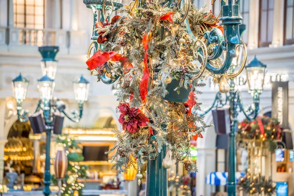 Hermosa Decoración Navidad Interior Alrededor Del Patio Comidas Palazzo Veneciano — Foto de Stock