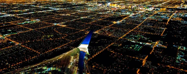 Las Vegas Stadslichten Vanuit Vliegtuig Bij Nacht — Stockfoto