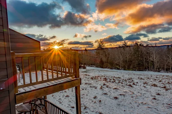Beautiful nature sunrise at snowshoe west virginia ski resort — Stock Photo, Image