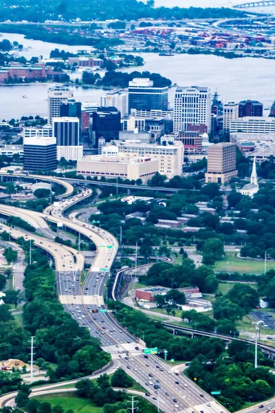 Norfolk virginia aerial of city skyline and surroundings — Stock Photo, Image