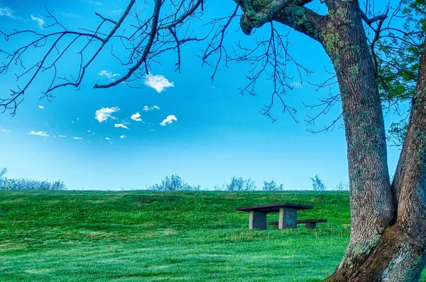 Nebliger Morgen Blue First Mountains Picknickplatz — Stockfoto