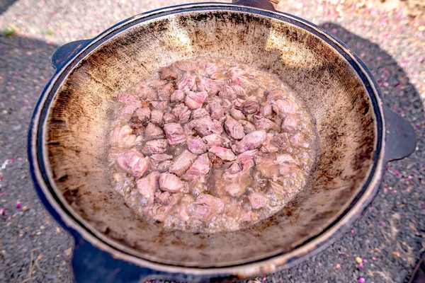 Pilaf Moučka Rýžová Kaše Masem Zeleninou Kotli — Stock fotografie