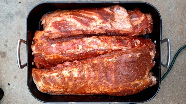 Smaklig Saftig Rökt Bbq Revben Redo Att Äta — Stockfoto