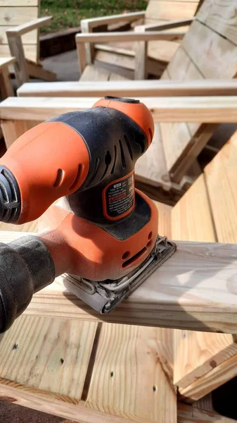 Electric Sander Outdoor Futniture Finished — Stock Photo, Image