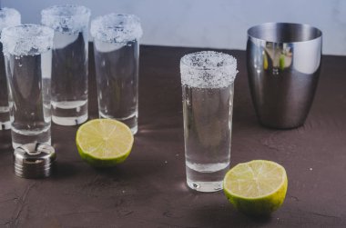 tekila ve kireç parçaları ve tekila ve kireç ve shaker taş zemin üzerine adet shaker/çekim çekim. Seçici odak