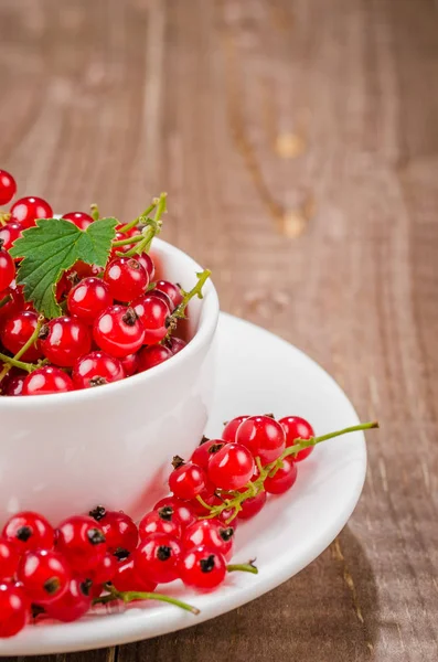 white cup full of red berries/white cup full of red berries on a wooden background. With copy space