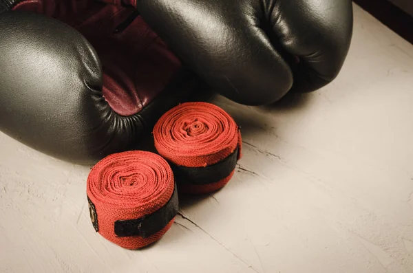 Sport Concept Gray Boxing Gloves Red Bandage Sport Concept Gray — Stock Photo, Image