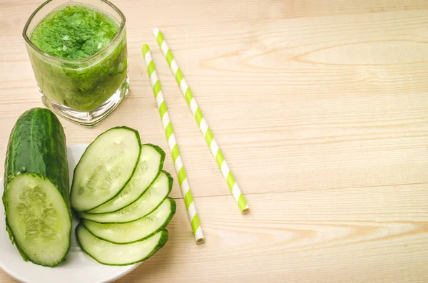 Fresh and healthy cucumber smoothie top view/healthy cucumber smoothie top view