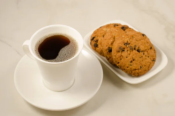 Kaffeetasse Und Hausgemachte Kekse Frühstück Mit Kaffeetasse Und Hausgemachten Keksen — Stockfoto