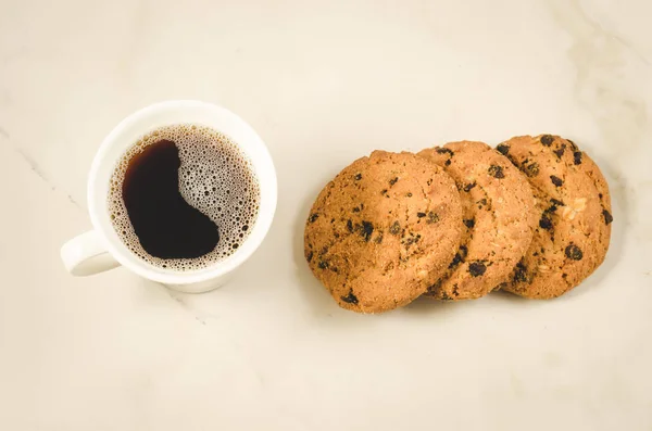 Filiżanka Kawy Domowe Ciasteczka Czekolada Śniadanie Whith Coffee Cup Domowe — Zdjęcie stockowe