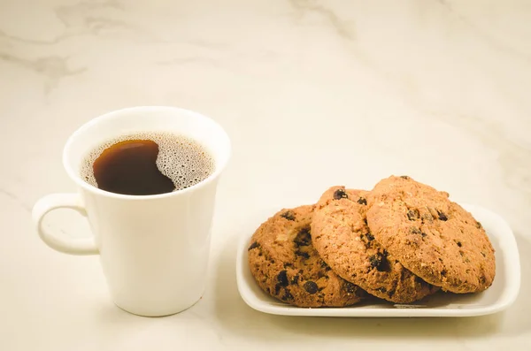 Xícara Café Biscoitos Caseiros Com Chocolate Café Manhã Whith Xícara — Fotografia de Stock