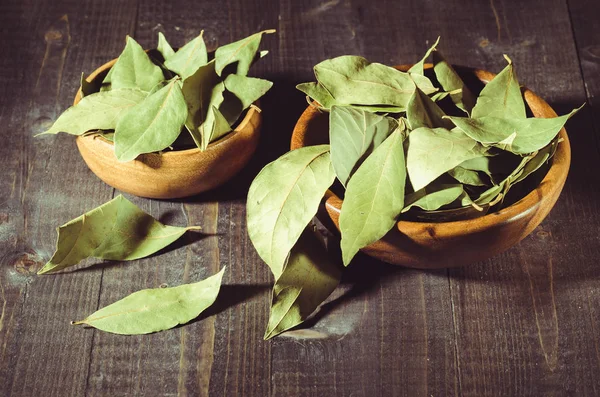 Especias Hoja Laurel Estilo Rural Sobre Fondo Oscuro Especias Hoja — Foto de Stock