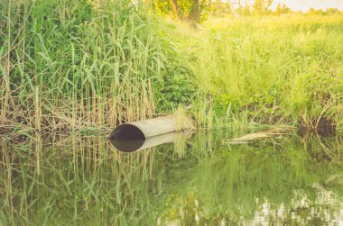nehir/su kanalizasyon nehre fışkıran ekoloji kavramı: kanalizasyon boru dökmek