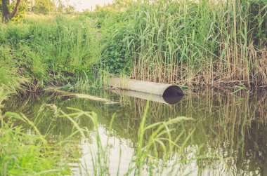 nehir/ekoloji kavramı kanalizasyon fışkıran su: Kanalizasyon nehre fışkıran su.