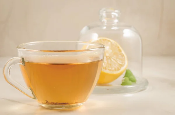 Tea Lemon Mint Glass Cup Tea Lemon Mint Glass Cup — Stock Photo, Image
