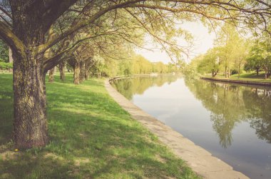 park/ağaçlar su deposu güneşli bir gün boyunca Nehri boyunca ağaçlar
