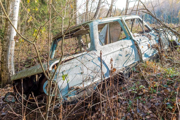 Vieille Voiture Abandonnée Dans Forêt Vieille Voiture Dans Les Bois — Photo