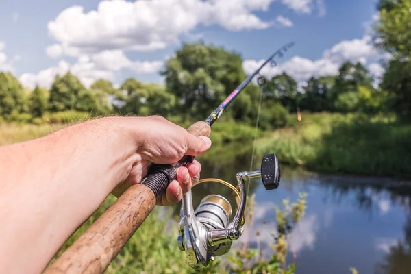 Male Hand Holding Spinning First Person View Male Hand Holding — Stock Photo, Image