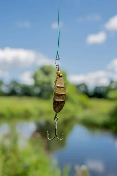 Metalen Aas Voor Visserij Glans Voor Visserij Hangt Een Vislijn — Stockfoto