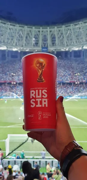 Coca Cola Szkło Fifa 2018 Niżny Nowogród Rosja 2018 — Zdjęcie stockowe