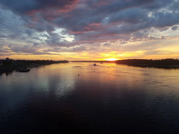 Pôr Sol Sobre Rio Volga Rússia — Fotografia de Stock