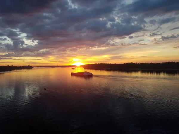 Pôr Sol Sobre Rio Volga Rússia — Fotografia de Stock