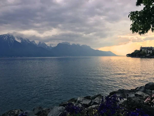 Genève Sjöutsikt Montreux Schweiz — Stockfoto