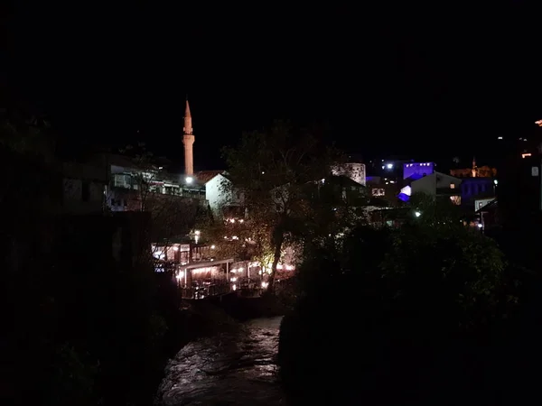 Mostar Stad Bij Nacht — Stockfoto