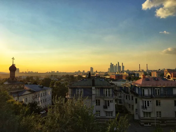 Moscow Cityscape Bij Zonsondergang Rusland — Stockfoto