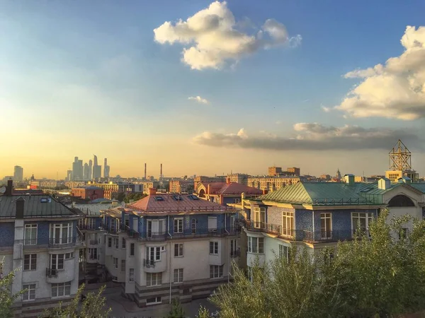 Moskvas Stadsbilden Solnedgången Ryssland — Stockfoto