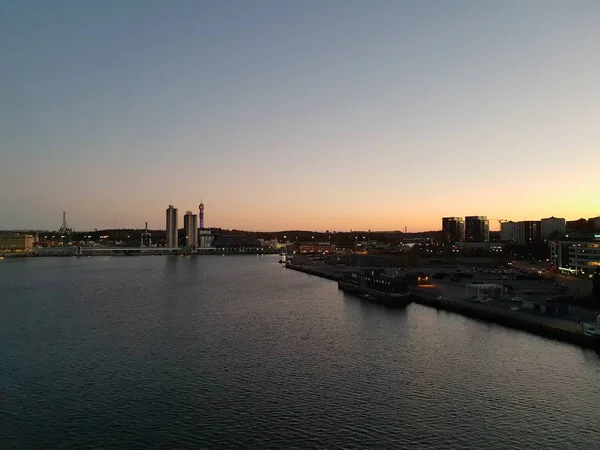 Vista Pôr Sol Porto Estocolmo — Fotografia de Stock