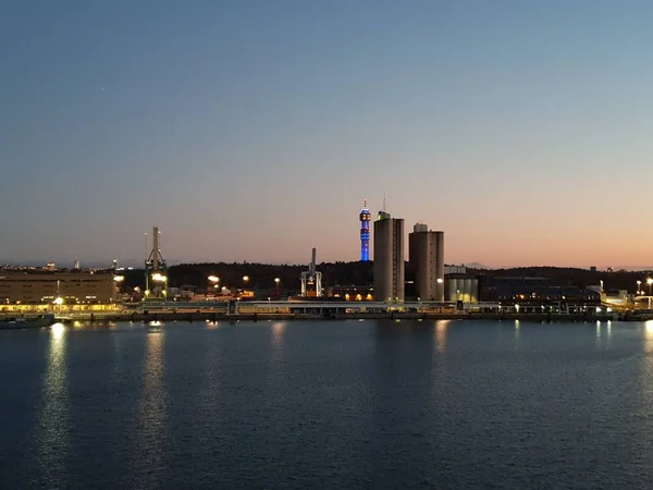 Vista Pôr Sol Porto Estocolmo — Fotografia de Stock