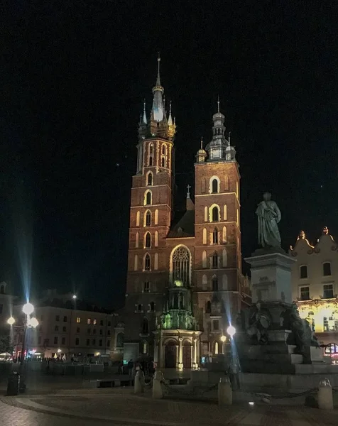 Noc Krakow Cityscape Polsko — Stock fotografie