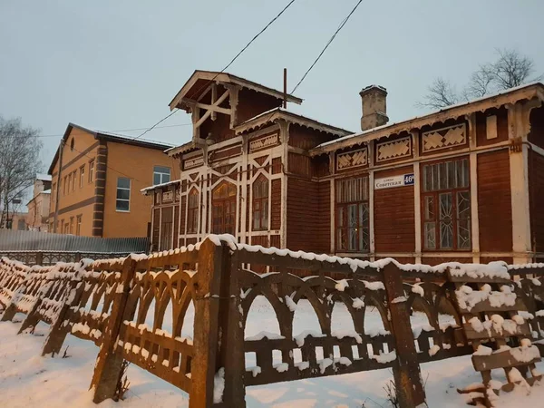 Träbyggnad Rysk Stad — Stockfoto