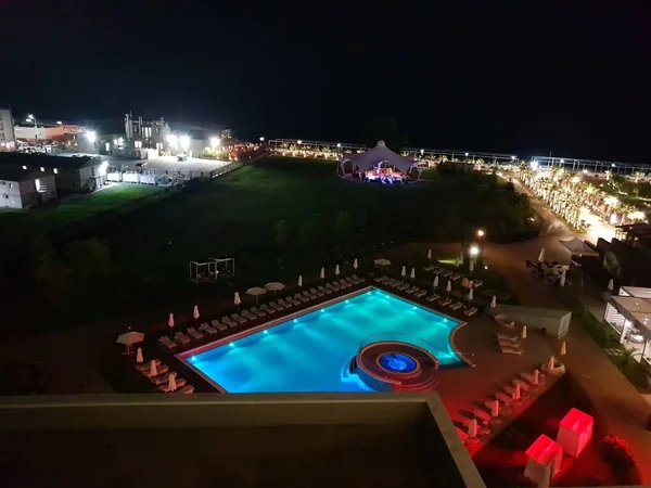 Night pool view at the hotel