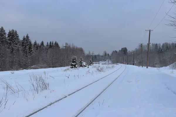 Railway Landscape Snowy Winter — Stock Photo, Image